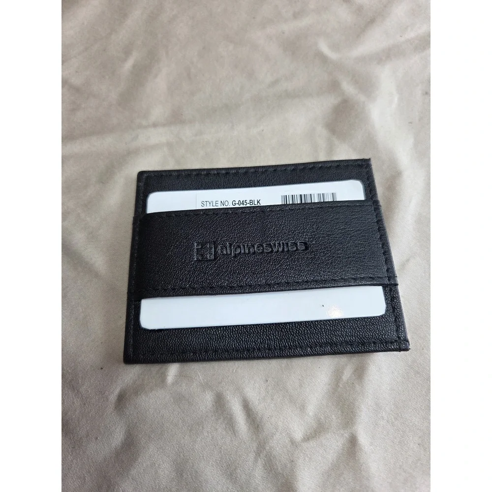 Men's Alpine Swiss Slim Card Holder Wallet Black Leather NWT